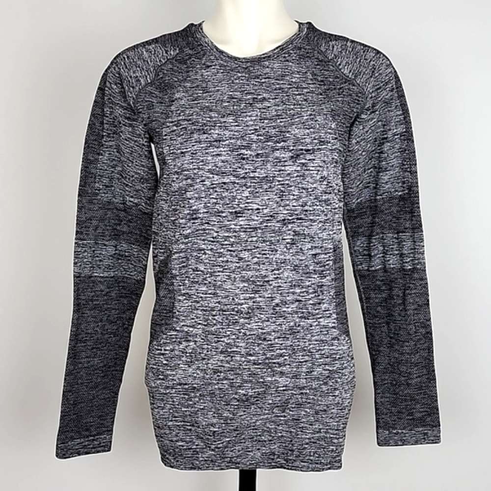 NWT Zara Women's Heathered Grey Long Sleeve Crew Neck Top Stretch L-XL